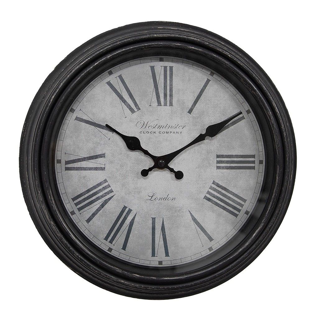 Šedočerné nástěné hodiny - Ø 29*5 cm Clayre & Eef - LaHome - vintage dekorace