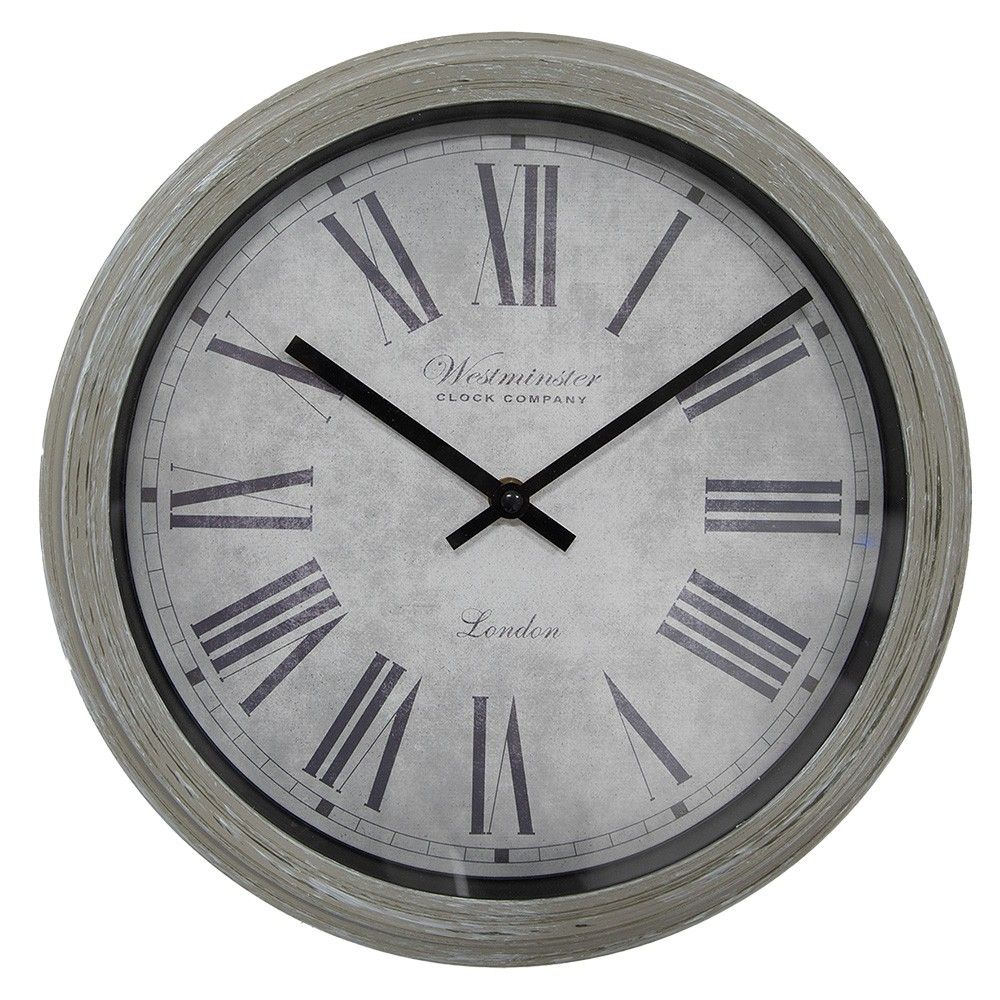 Šedé nástěnné hodiny - Ø 30x4 cm Clayre & Eef - LaHome - vintage dekorace