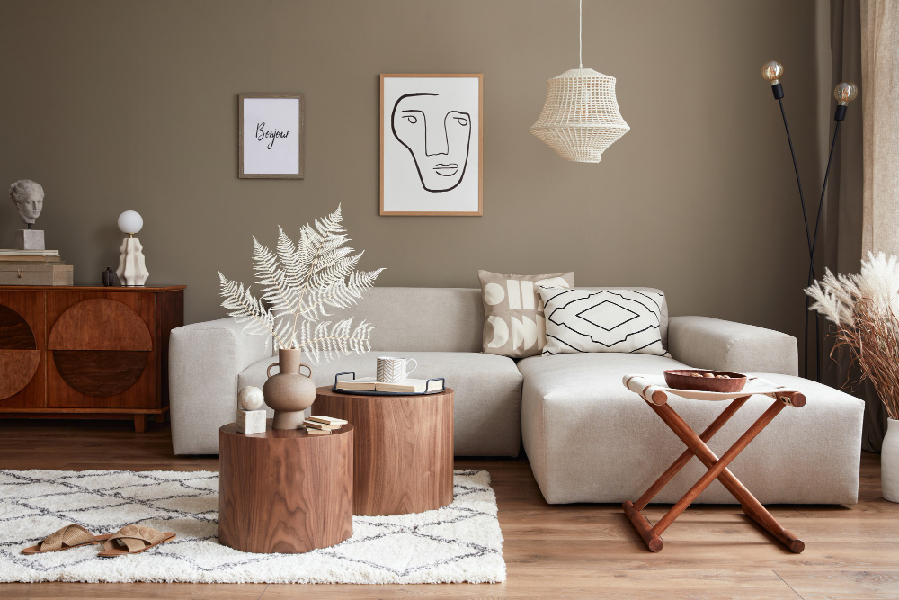 stylový obývací pokoj s moderní dekorací - 