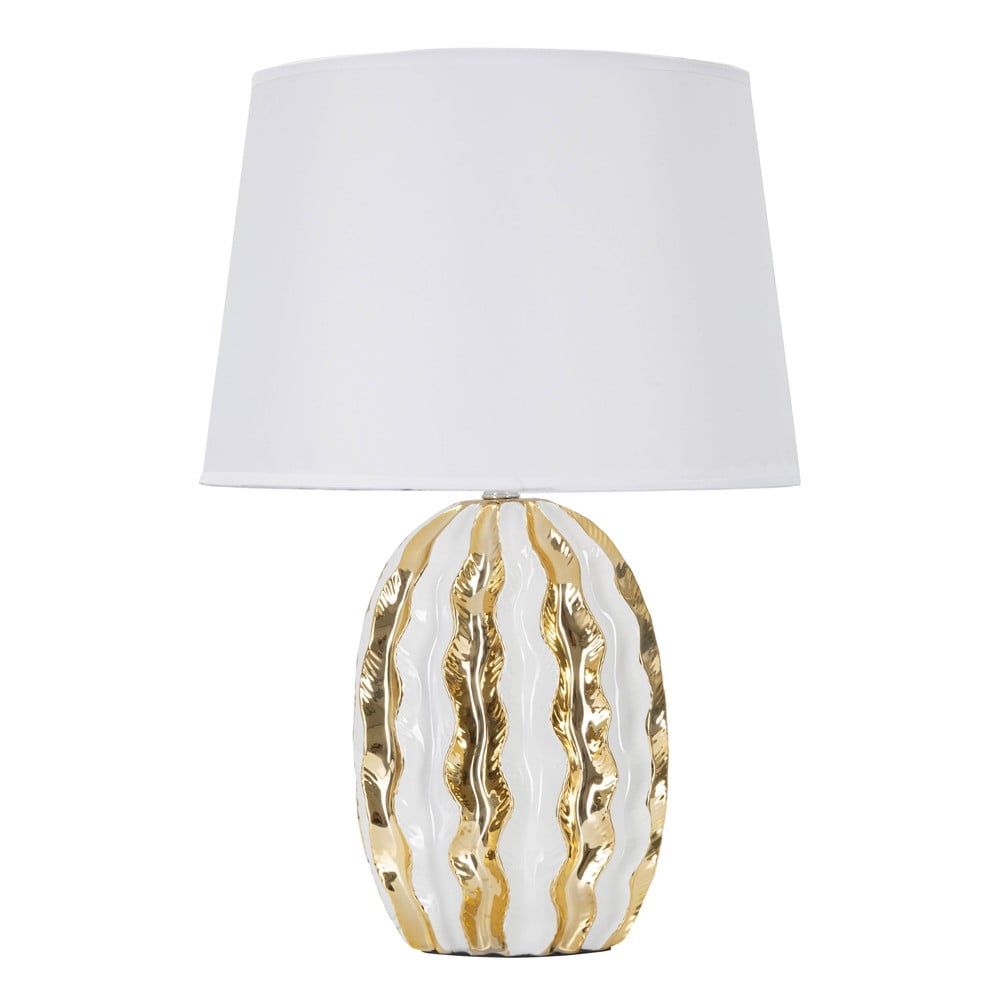 Keramická stolní lampa s textilním stínidlem v bílo-zlaté barvě (výška 48 cm) Glam Stary – Mauro Ferretti - Bonami.cz