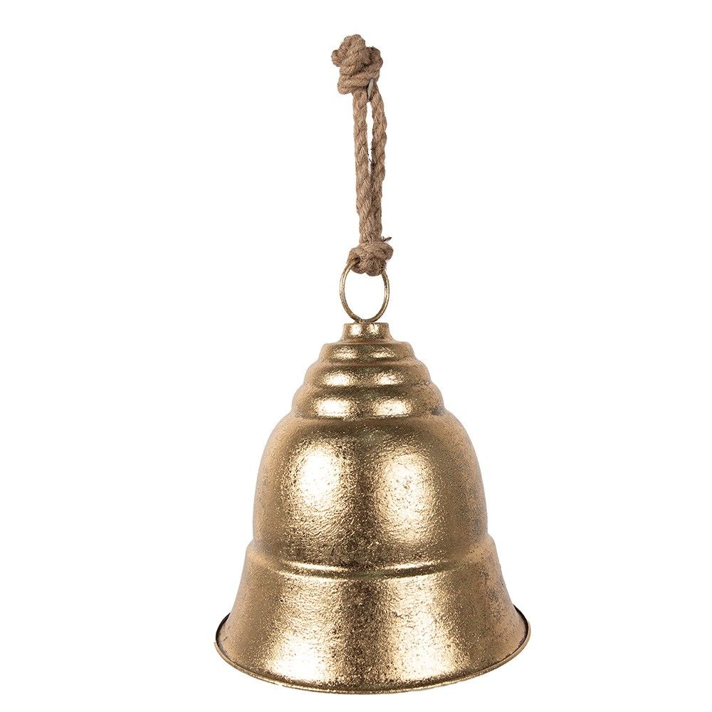 Zlatý antik dekorační zvonek na jutovém provázku - Ø 30*35 cm Clayre & Eef - LaHome - vintage dekorace