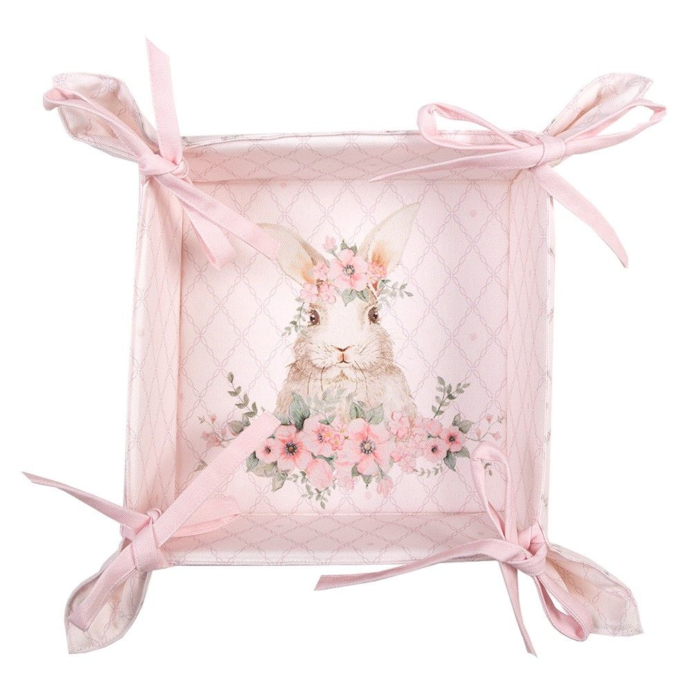 Růžový bavlněný košík na pečivo s králíčkem Floral Easter Bunny - 35*35*8 cm Clayre & Eef - LaHome - vintage dekorace