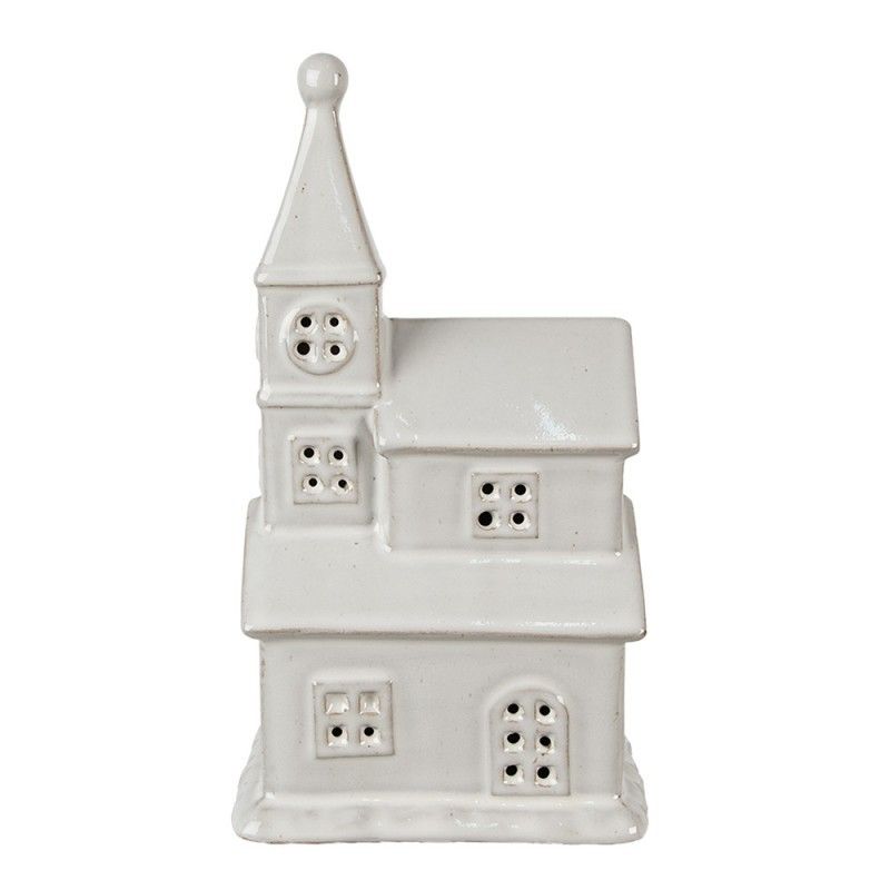 Béžový dekorativní porcelánový kostel s Led světýlky Christmas House - 13*9*23 cm Clayre & Eef - LaHome - vintage dekorace