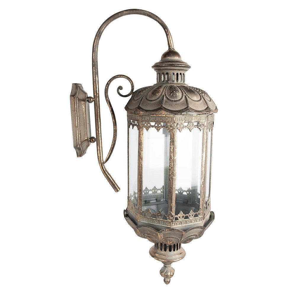 Zlatá antik nástěnná kovová lampa ve tvaru lucerny Milia - 29*23*65 cm E14/max 1*60W Clayre & Eef - LaHome - vintage dekorace