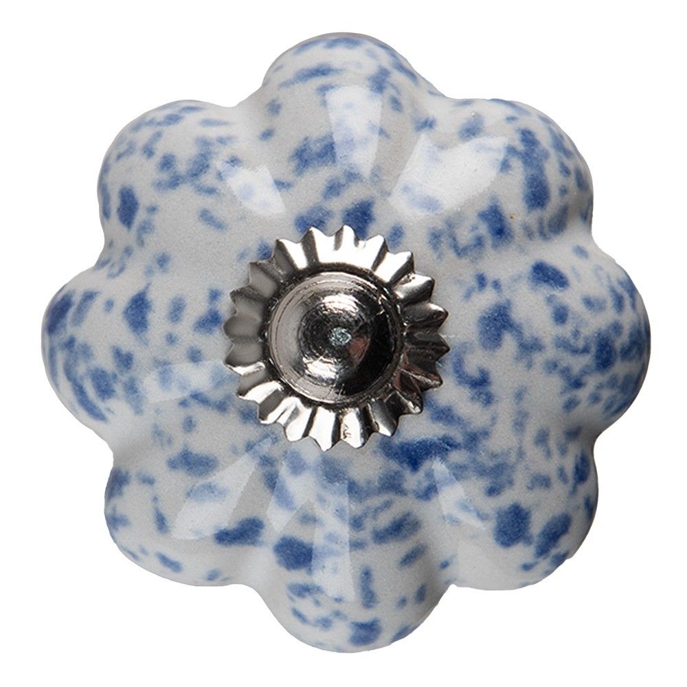 Béžovo-modrá keramická úchytka knopka ve tvaru květiny - Ø 4*4 cm Clayre & Eef - LaHome - vintage dekorace
