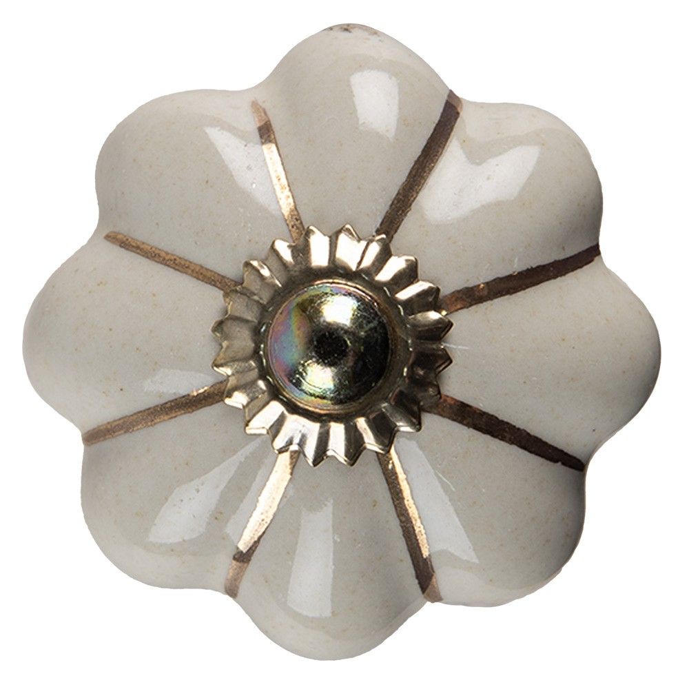 Béžová keramická úchytka knopka ve tvaru květiny - Ø 4*4 cm Clayre & Eef - LaHome - vintage dekorace