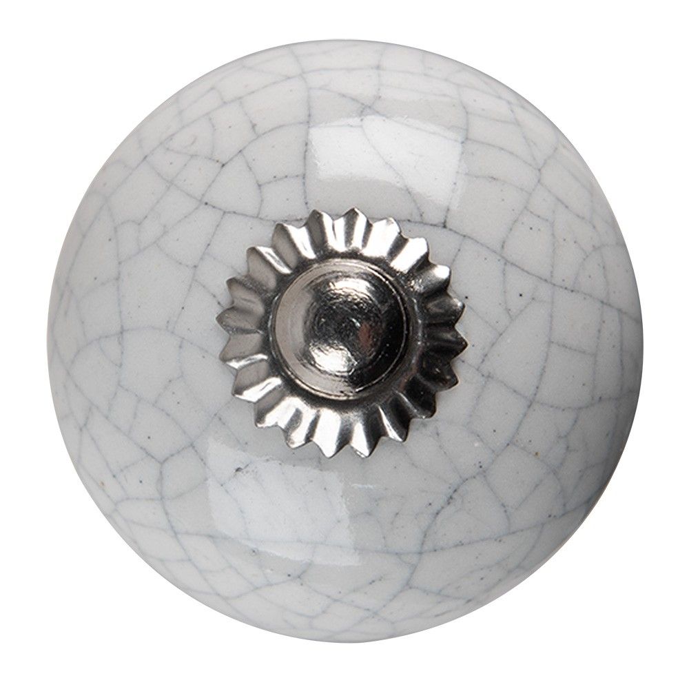 Bílo-šedá keramická úchytka knopka s popraskáním - Ø 4*4 cm Clayre & Eef - LaHome - vintage dekorace