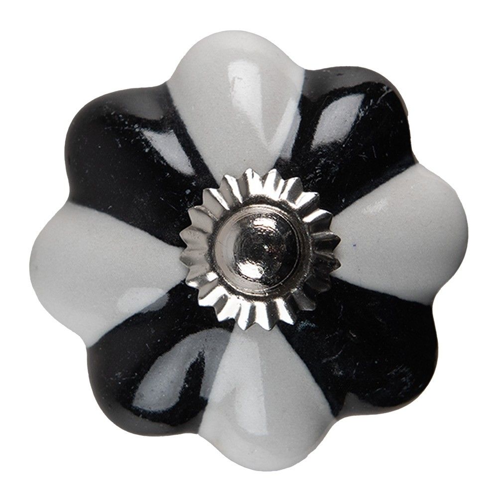 Černo-bílá keramická úchytka knopka ve tvaru květiny - Ø 4*4 cm Clayre & Eef - LaHome - vintage dekorace