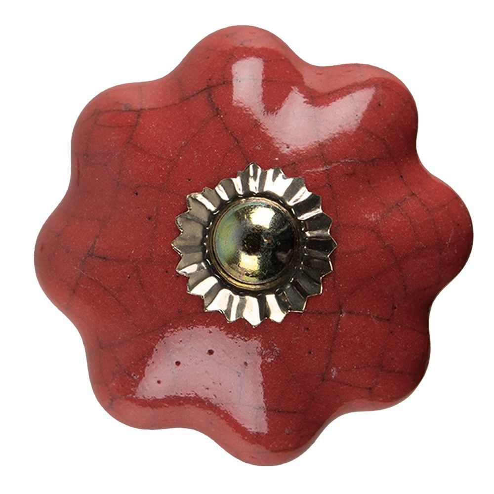Červená keramická úchytka knopka ve tvaru květiny - Ø 4*4 cm Clayre & Eef - LaHome - vintage dekorace