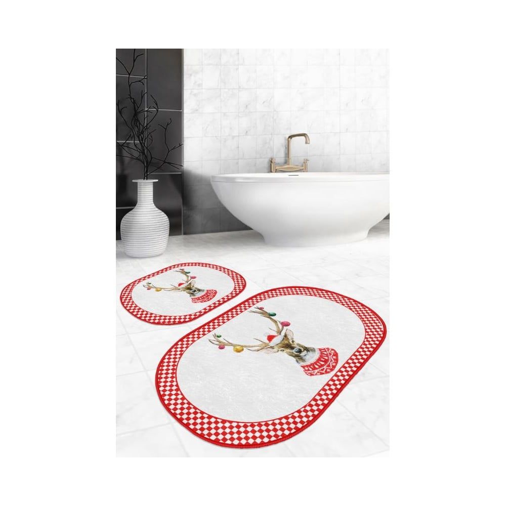 Červeno-bílé koupelnové předložky v sadě 2 ks 60x100 cm – Mila Home - Bonami.cz