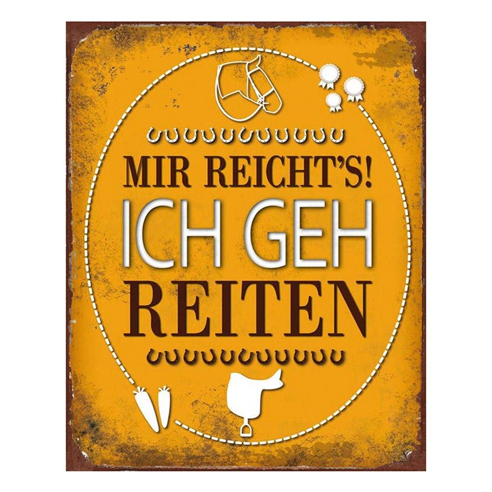Žlutá antik nástěnná kovová cedule Mir reicht\'s! Ich geh reiten - 20*1*25 cm Clayre & Eef - LaHome - vintage dekorace