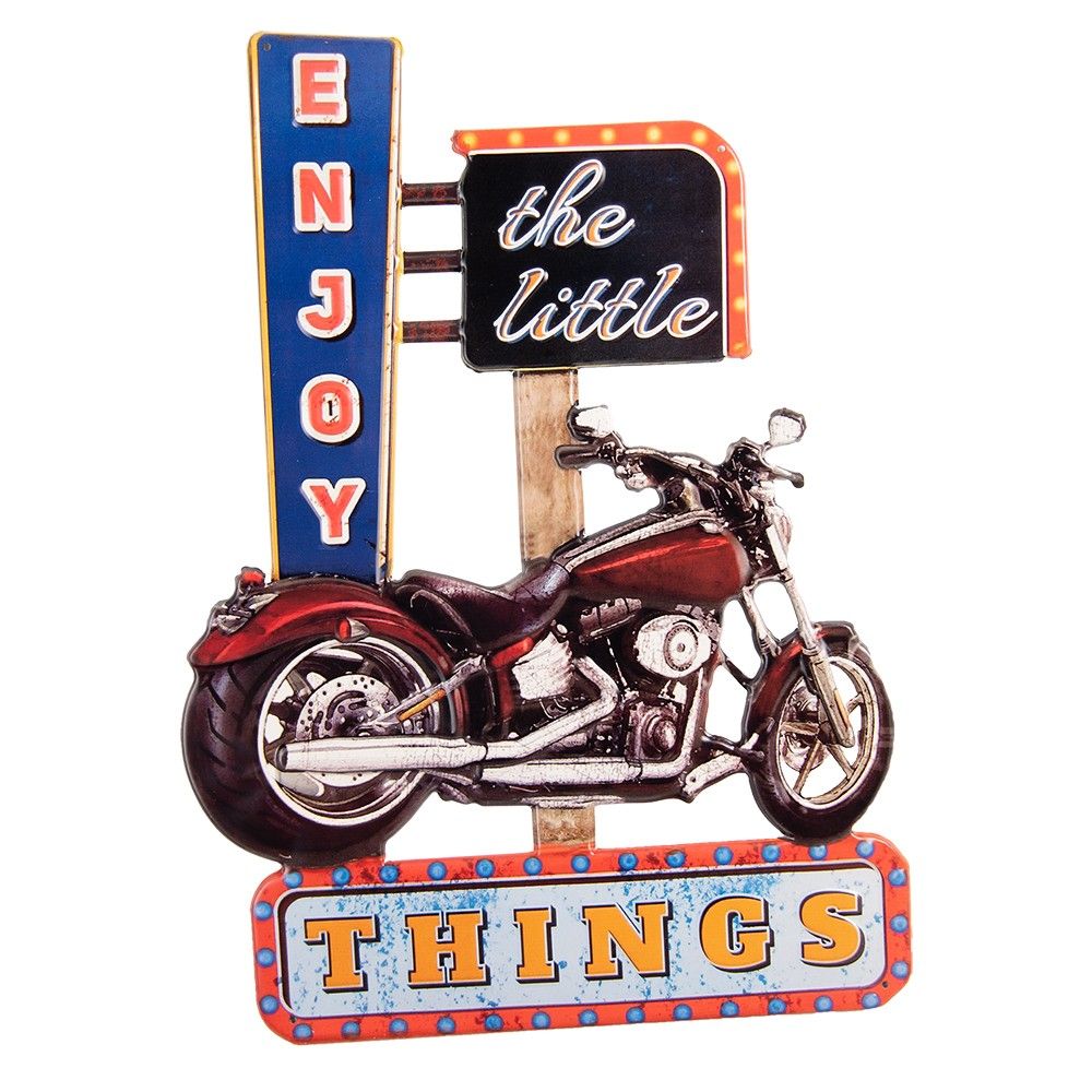 Barevná nástěnná kovová cedule s motorkou Enjoy The Little Things - 43*1*60 cm Clayre & Eef - LaHome - vintage dekorace