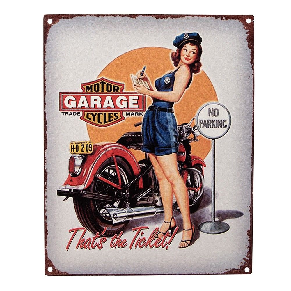 Světle šedá antik nástěnná kovová cedule Motor Garage Cycles - 20*1*25 cm Clayre & Eef - LaHome - vintage dekorace