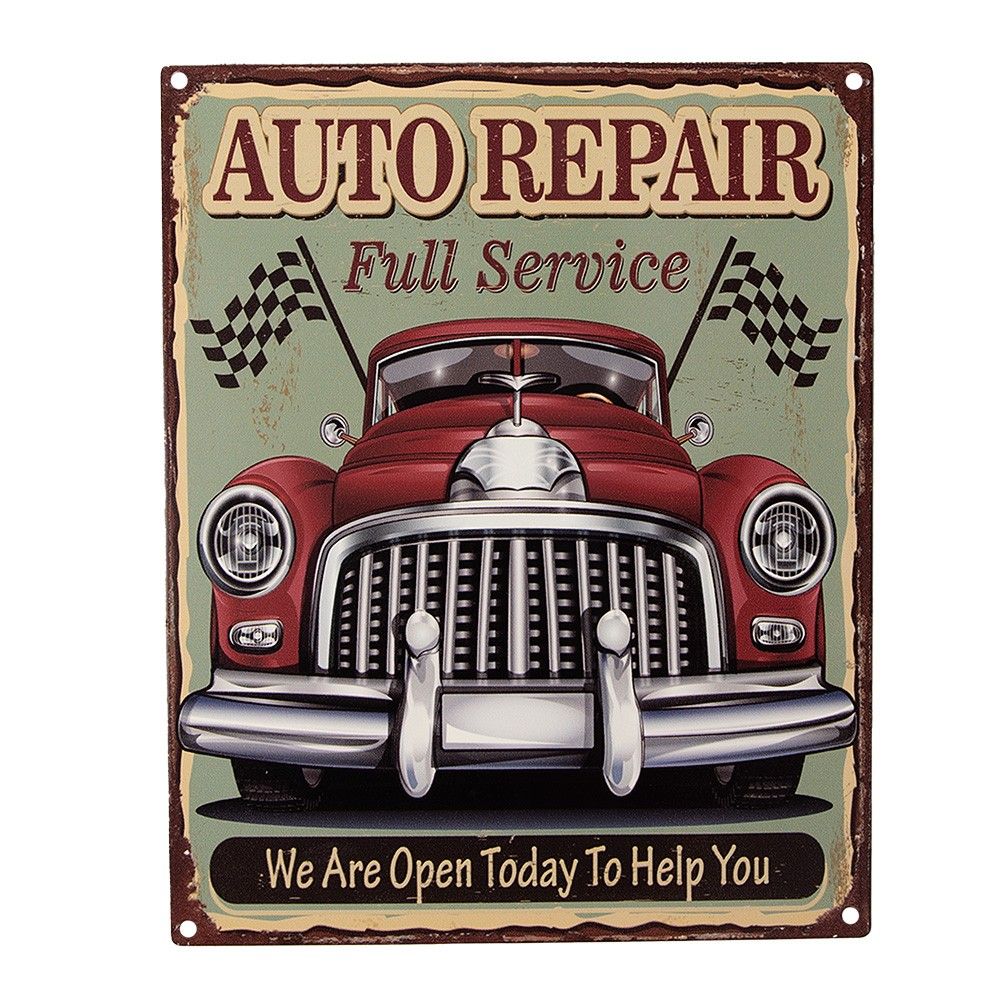 Barevná antik nástěnná kovová cedule Auto Repair - 20*1*25 cm Clayre & Eef - LaHome - vintage dekorace