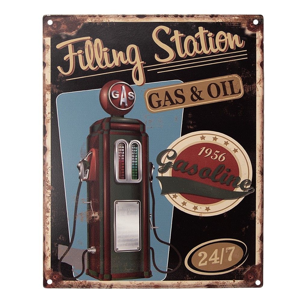 Černá antik nástěnná kovová cedule Filling Station - 20*1*25 cm Clayre & Eef - LaHome - vintage dekorace