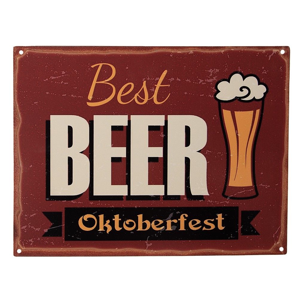 Červená antik nástěnná kovová cedule Best Beer Oktoberfest - 33*1*25 cm Clayre & Eef - LaHome - vintage dekorace