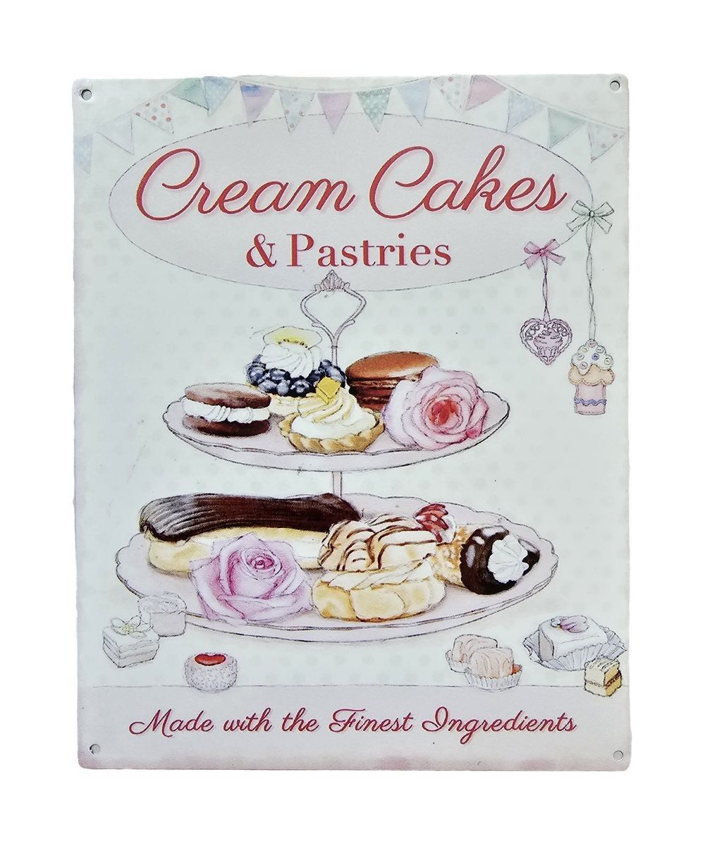 Nástěnná kovová cedule s dortíčky Cream Cakes - 20*25cm Ostatní - LaHome - vintage dekorace