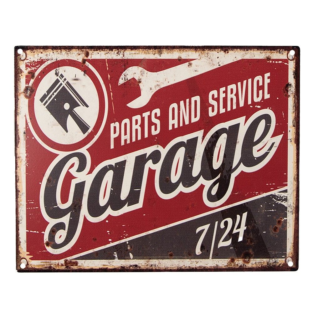 Červená antik nástěnná kovová cedule Garage - 25*1*20 cm Clayre & Eef - LaHome - vintage dekorace
