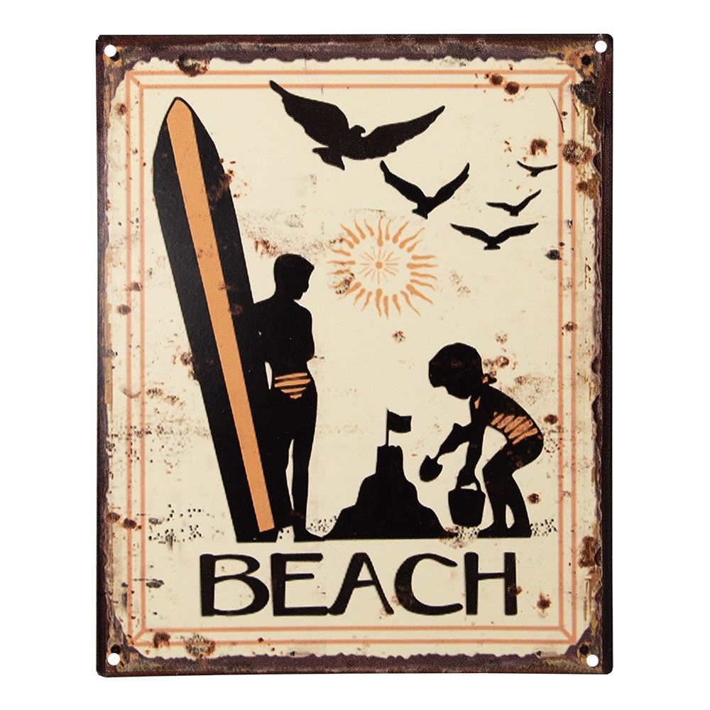 Krémová antik nástěnná kovová cedule Beach - 20*1*25 cm Clayre & Eef - LaHome - vintage dekorace