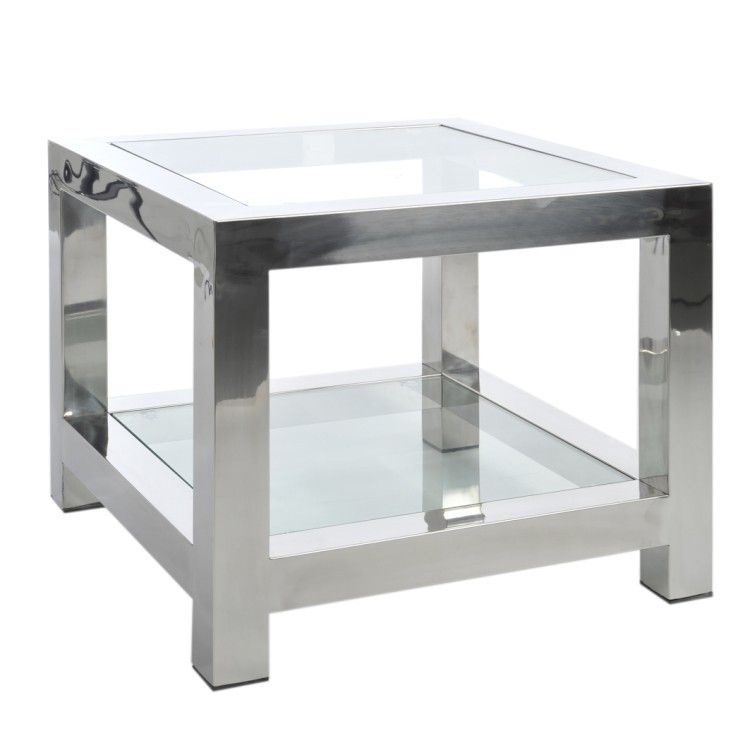 Stříbrný kovový okládací stolek se skleněnou deskou Luxx - 60*60*50cm J-Line by Jolipa - LaHome - vintage dekorace