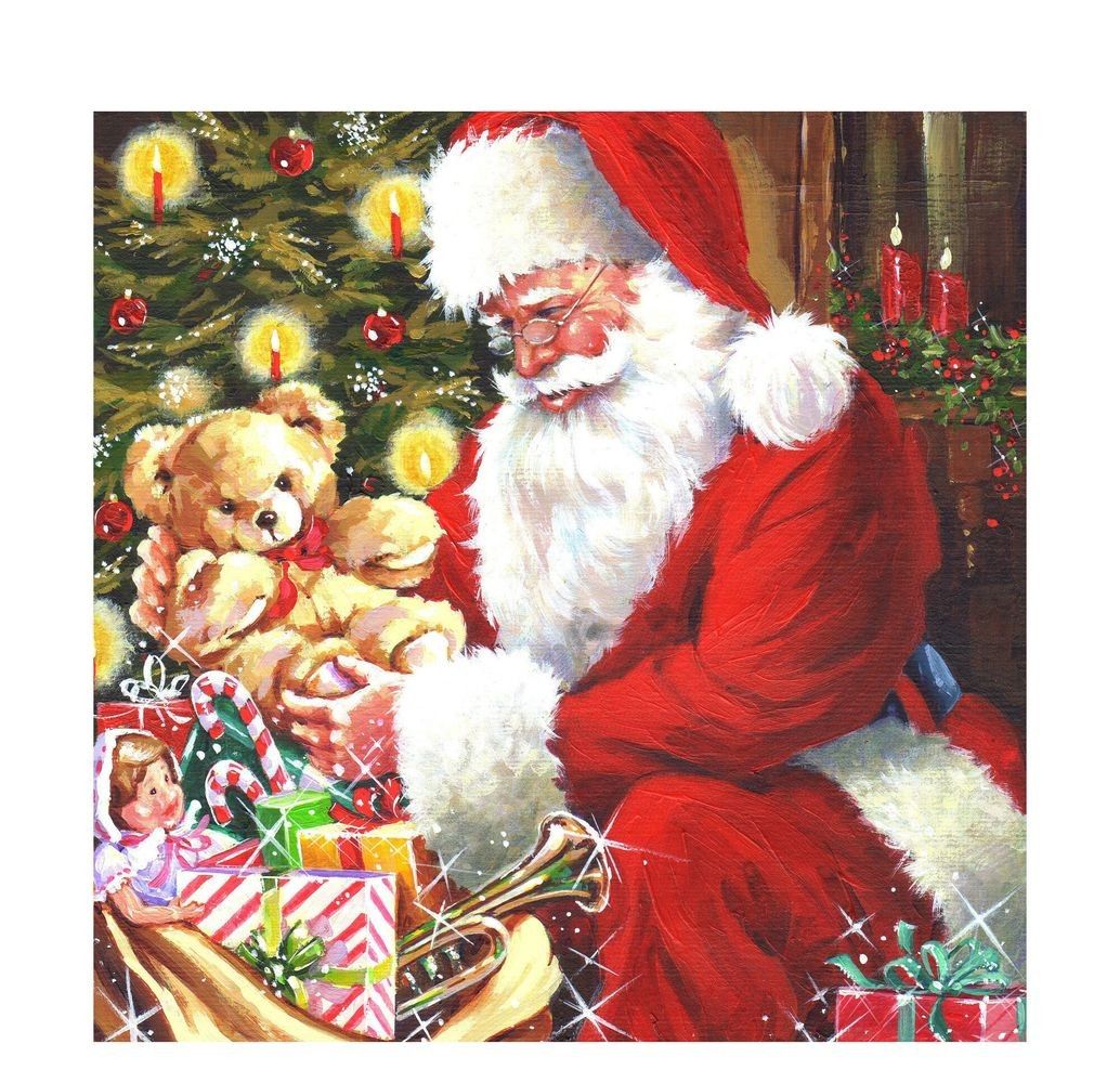 Papírové kapesníky Santa s medvídkem u stromečku - 33*33 cm (20ks) J-Line by Jolipa - LaHome - vintage dekorace