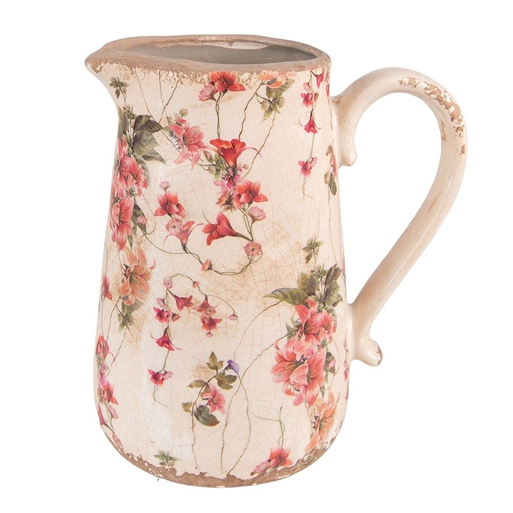 Béžový keramický dekorační džbán s květy Lilie L - 20*14*23 cm Clayre & Eef - LaHome - vintage dekorace