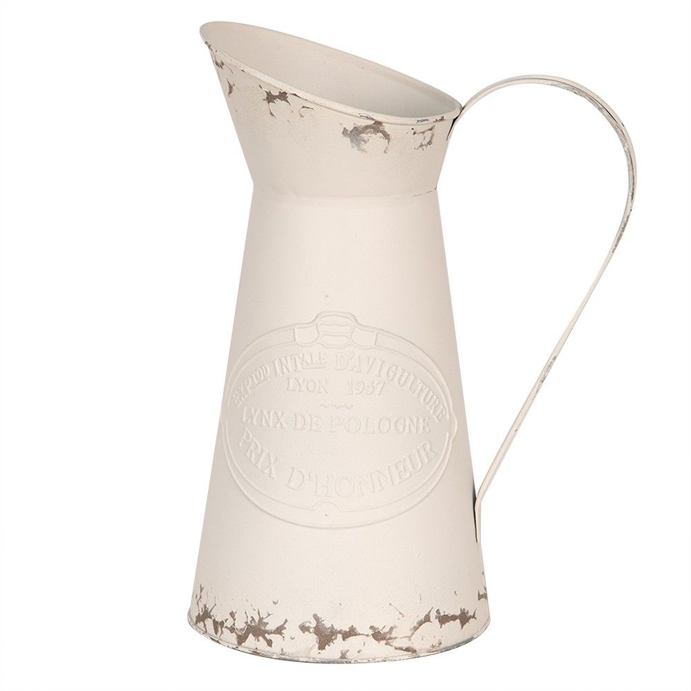 Béžový antik dekorativní plechový džbán - 19*14*27 cm Clayre & Eef - LaHome - vintage dekorace