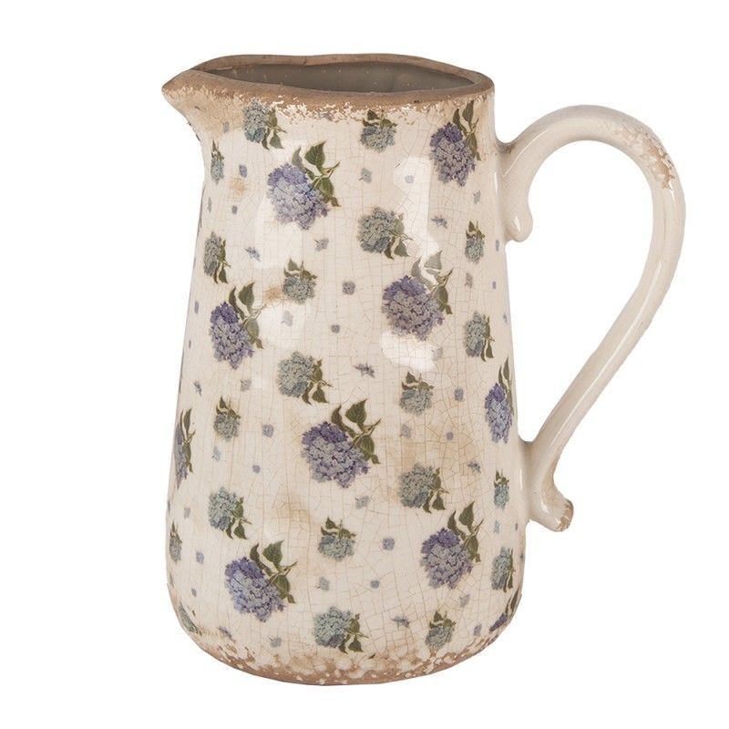 Béžový keramický džbán s květy hortenzie Lilla L - 21*15*23 cm Clayre & Eef - LaHome - vintage dekorace