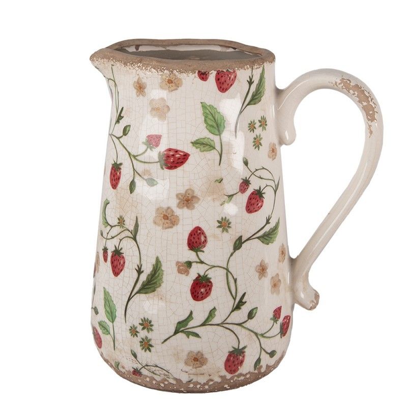 Béžový keramický džbán s jahůdkami Wild Strawberries L - 21*15*23 cm Clayre & Eef - LaHome - vintage dekorace