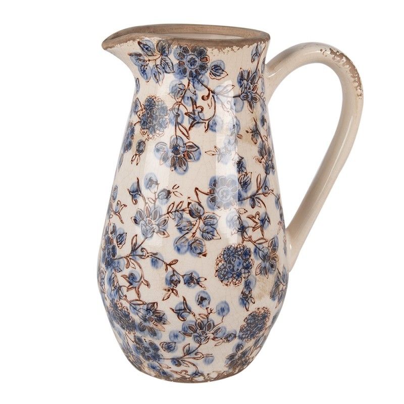 Dekorativní keramický džbán s modrými květy Blusia M - 20*14*25 cm Clayre & Eef - LaHome - vintage dekorace