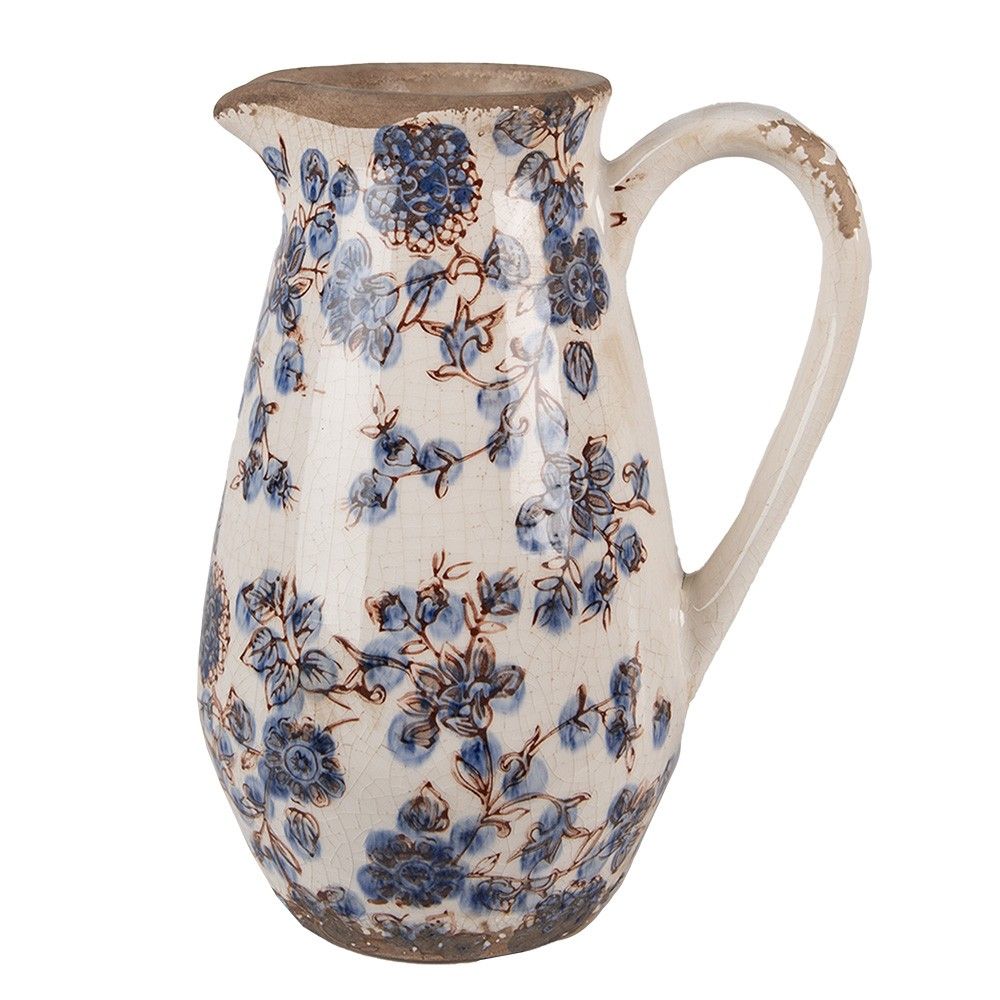 Dekorativní keramický džbán s modrými květy Blusia S - 17*13*22 cm Clayre & Eef - LaHome - vintage dekorace