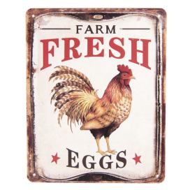 Béžová antik nástěnná kovová cedule Farm Fresh Eggs - 20*25 cm Ostatní