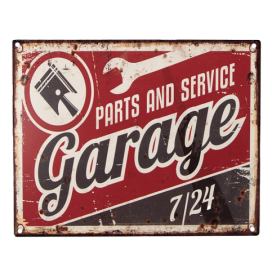 Červená antik nástěnná kovová cedule Garage - 25*1*20 cm Clayre & Eef