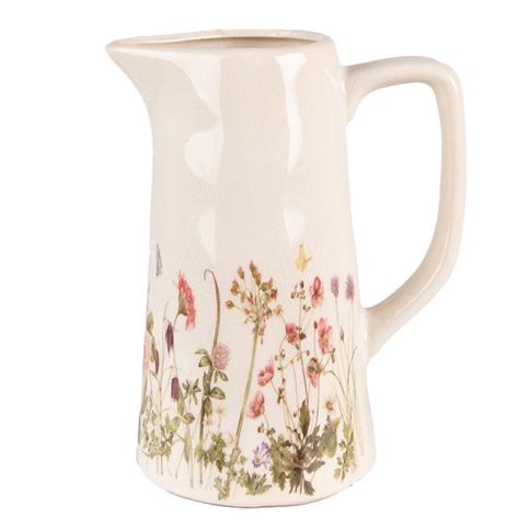 Béžový keramický dekorační džbán s lučními květy Flowers of Love L - 20*13*25 cm Clayre & Eef LaHome - vintage dekorace