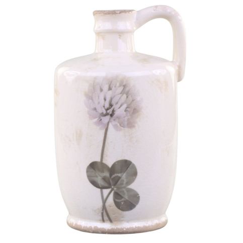 Krémový keramický dekorační džbán s květem jetele Versailles - 14*15*26cm Chic Antique LaHome - vintage dekorace