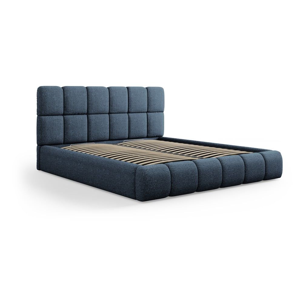 Tmavě modrá čalouněná dvoulůžková postel s úložným prostorem s roštem 140x200 cm Bellis – Micadoni Home - Bonami.cz