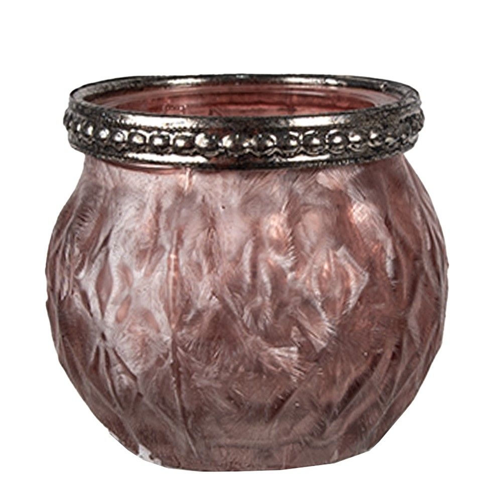Růžový skleněný svícen na čajovou svíčku - Ø 7*6 cm Clayre & Eef - LaHome - vintage dekorace