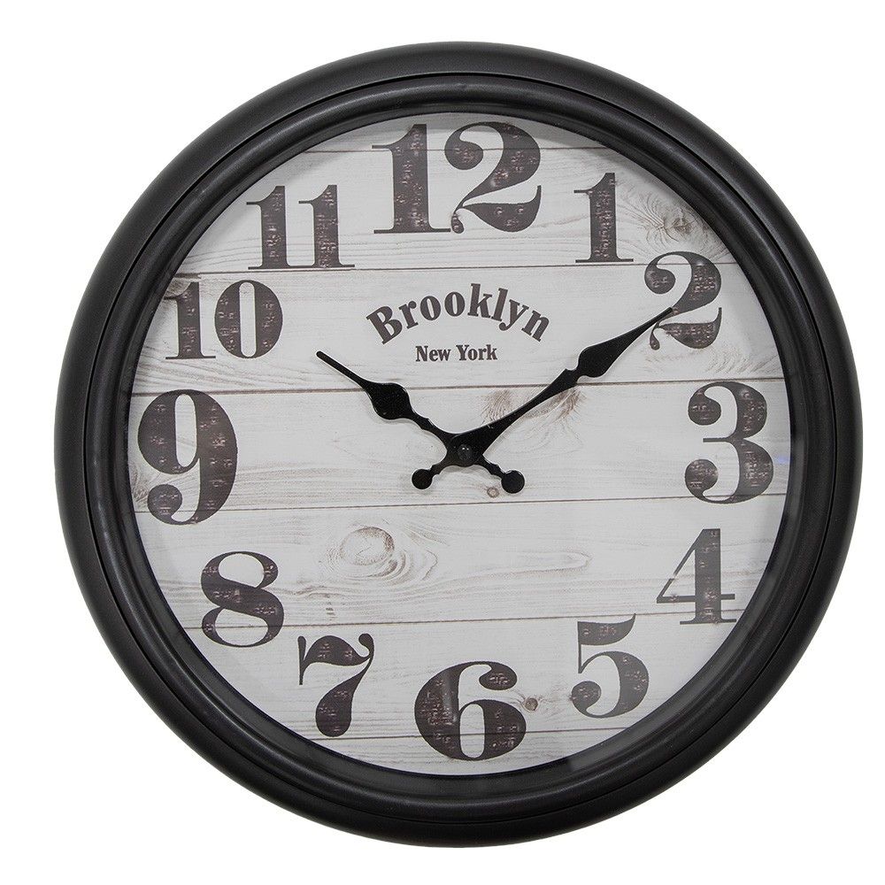 Černé nástěnné hodiny Brooklyn - Ø 40*7 cm / 1*AA Clayre & Eef - LaHome - vintage dekorace