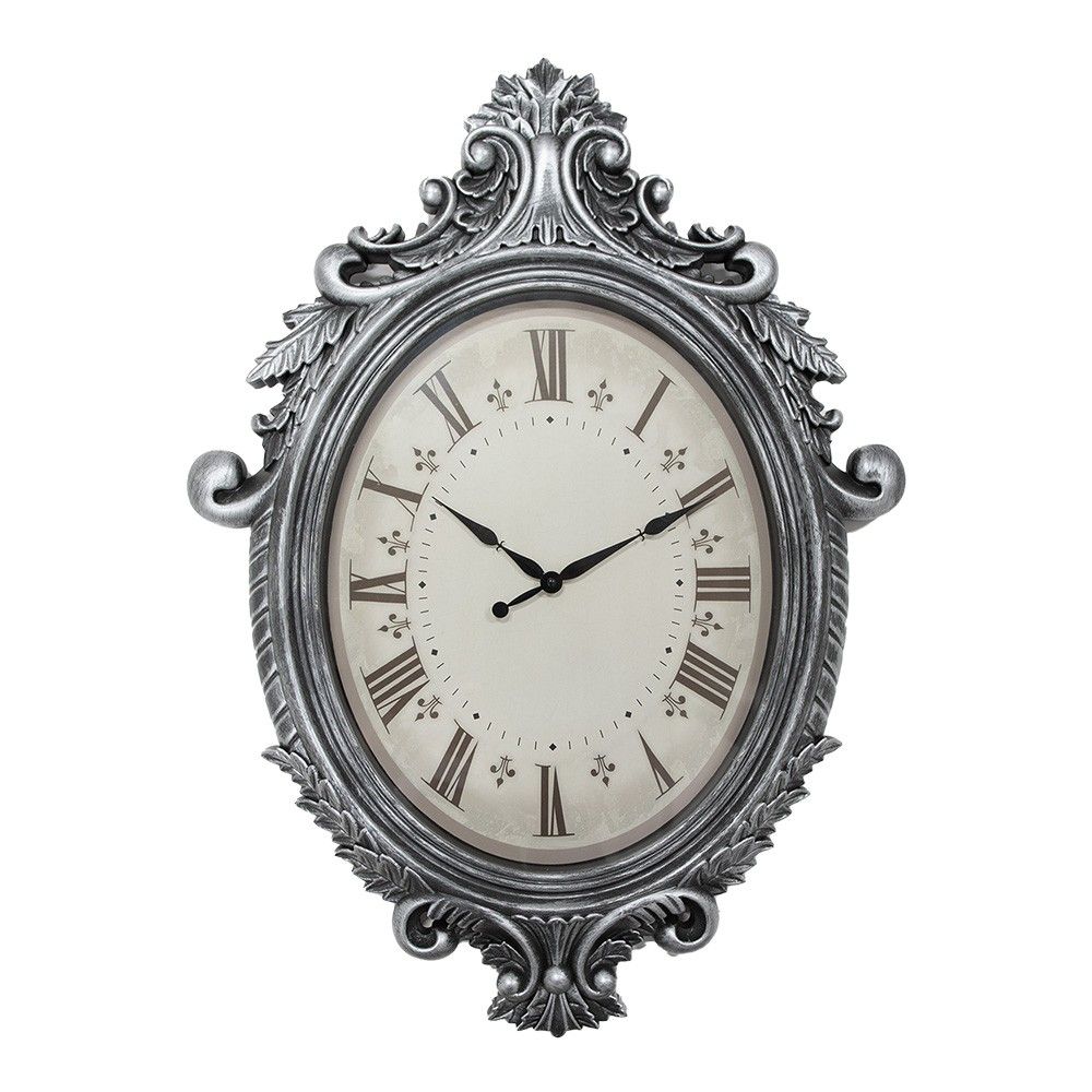 Stříbrné antik nástěnné hodiny Evellin - 56*6*76 cm / 1*AA Clayre & Eef - LaHome - vintage dekorace