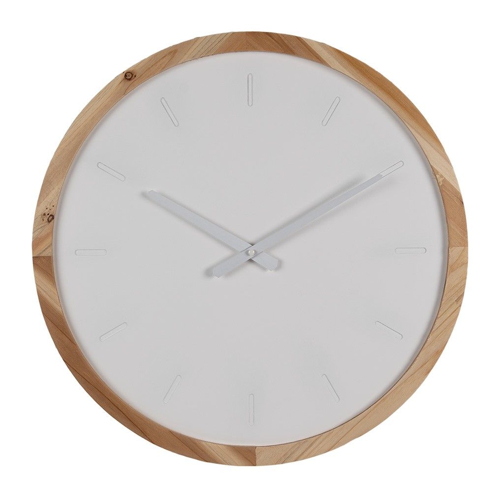 Bílo-hnědé dřevěné minimalistické nástěnné hodiny - Ø 50*4 cm / 1*AA Clayre & Eef - LaHome - vintage dekorace