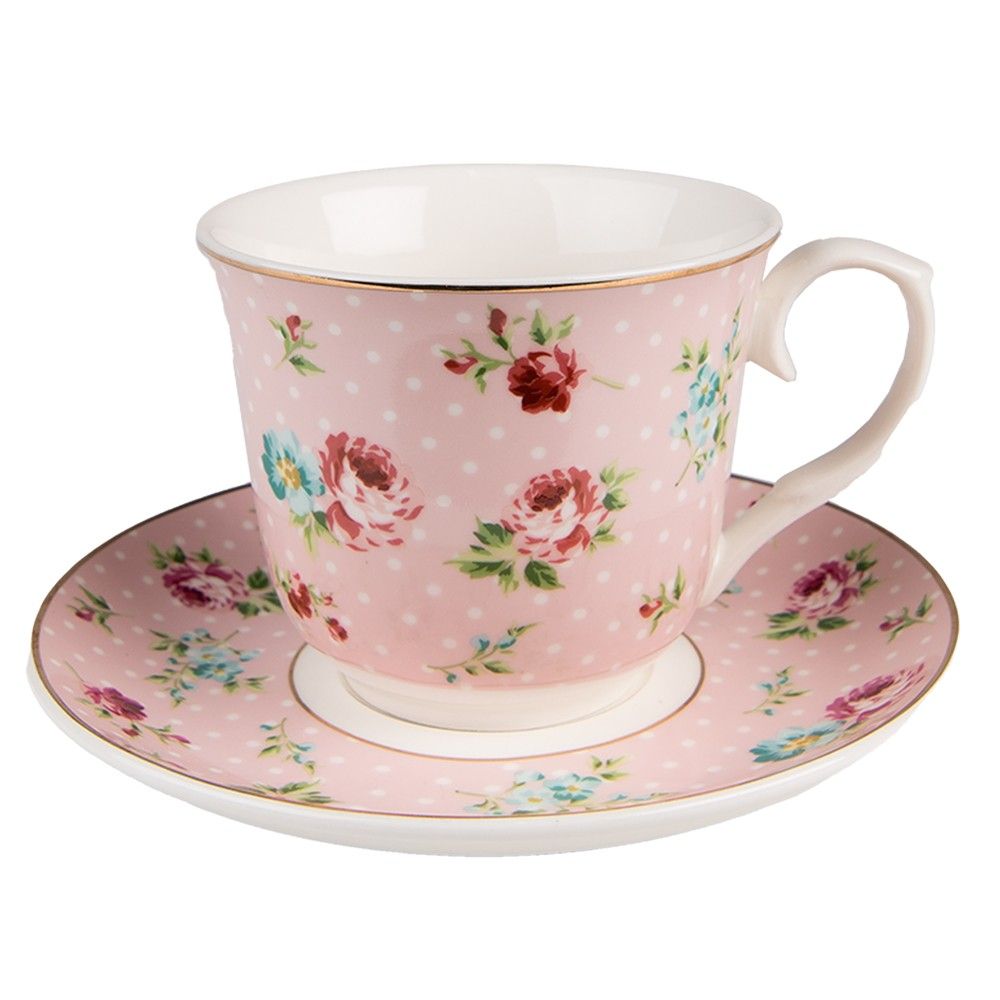 Růžový porcelánový šálek s podšálkem Laverne - Ø 15*8 / 250 ml Clayre & Eef - LaHome - vintage dekorace