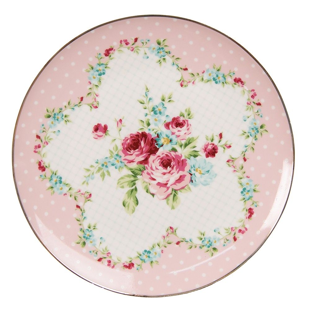 Růžový porcelánový dezetní talířek Laverne - Ø 20*2 cm Clayre & Eef - LaHome - vintage dekorace