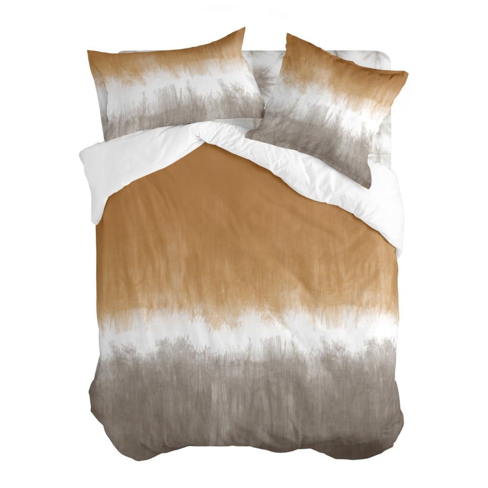 Bílo-hnědý bavlněný povlak na peřinu na dvoulůžko 200x200 cm Tie dye – Blanc - Bonami.cz