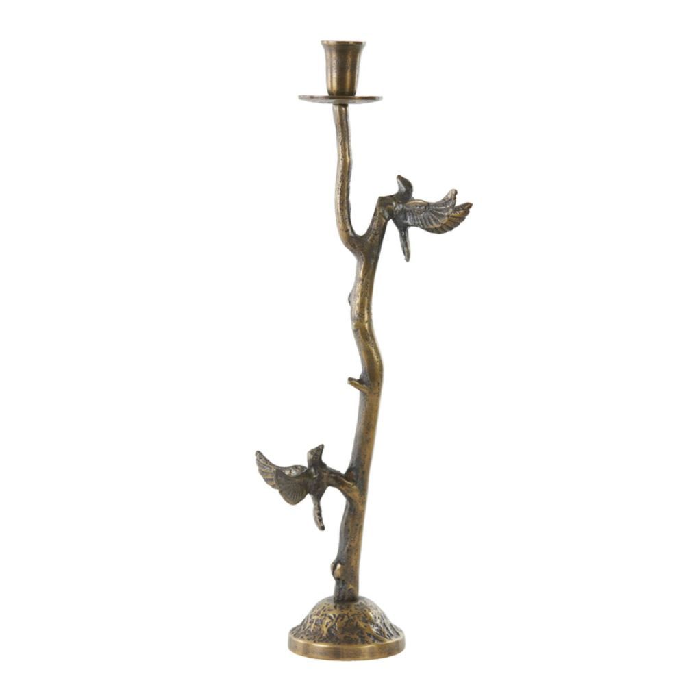 Bronzový antik kovový svícen s ptáčky Bird antique - 18*10*50 cm Light & Living - LaHome - vintage dekorace