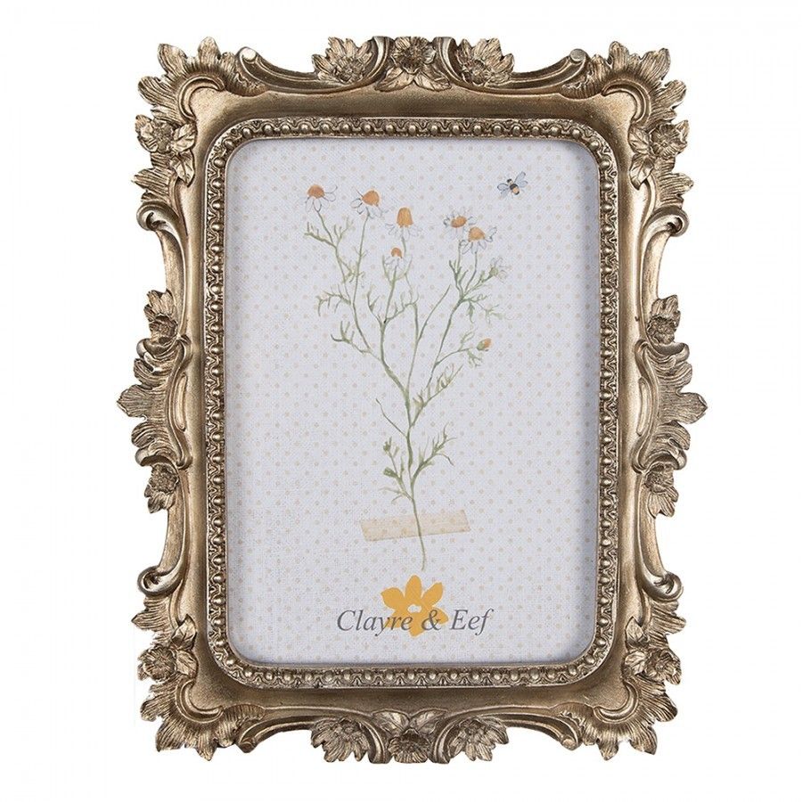 Zlatý antik fotorámeček s květovaným okrajem - 19*2*24/ 13*18cm Clayre & Eef - LaHome - vintage dekorace