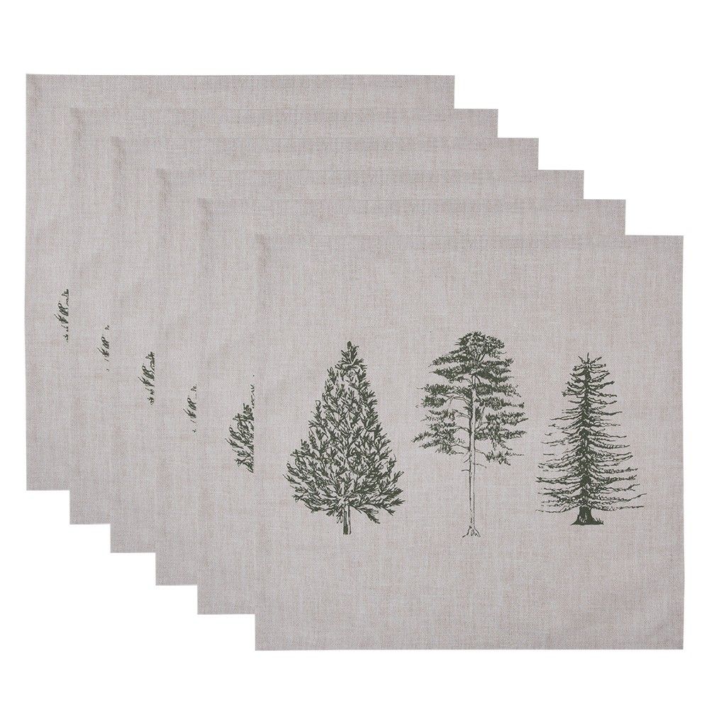 6ks béžový bavlněný ubrousek se stromky Natural Pine Trees - 40*40 cm Clayre & Eef - LaHome - vintage dekorace