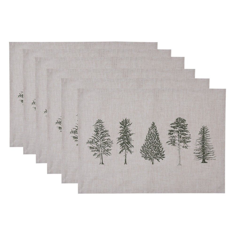 6ks béžové bavlněné prostírání se stromky Natural Pine Trees - 50*35 cm Clayre & Eef - LaHome - vintage dekorace