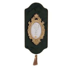 Zeleno - zlatý nástěnný fotorámeček se střapci Baroque - 20*3*44/ 10*15 cm Clayre & Eef LaHome - vintage dekorace