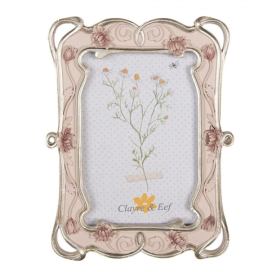 Pastelově růžový fotorámeček se zdobením a květy - 16*2*21 cm / 10*15 cm Clayre & Eef LaHome - vintage dekorace