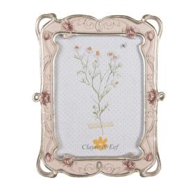 Pastelově růžový fotorámeček se zdobením a květy - 19*2*24 cm / 13*18 cm Clayre & Eef LaHome - vintage dekorace